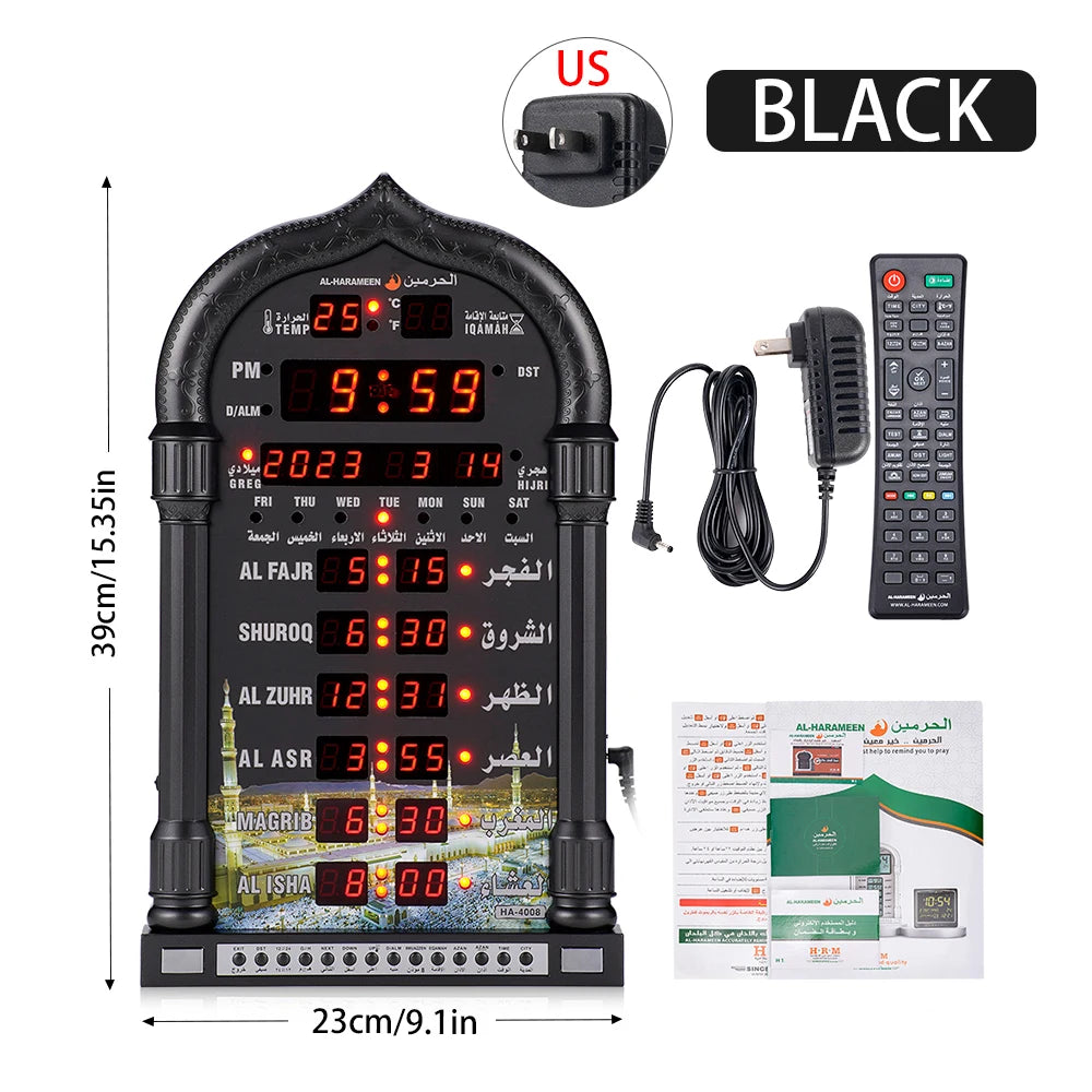 12V Azan Mosque Mosque Clock Calendar Muslim Prayer Wall Clock Alarm Islamic Mosque Azan Calendar Ramadan Home Decor Wall Clock