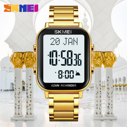 SKMEI 2135 Azan Digital Watches Prayer with Qibla Compass Adhan Alarm Hijri Islamic Wristwatches Clock Back Light Display Muslim