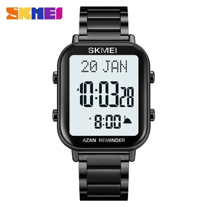 SKMEI 2135 Azan Digital Watches Prayer with Qibla Compass Adhan Alarm Hijri Islamic Wristwatches Clock Back Light Display Muslim
