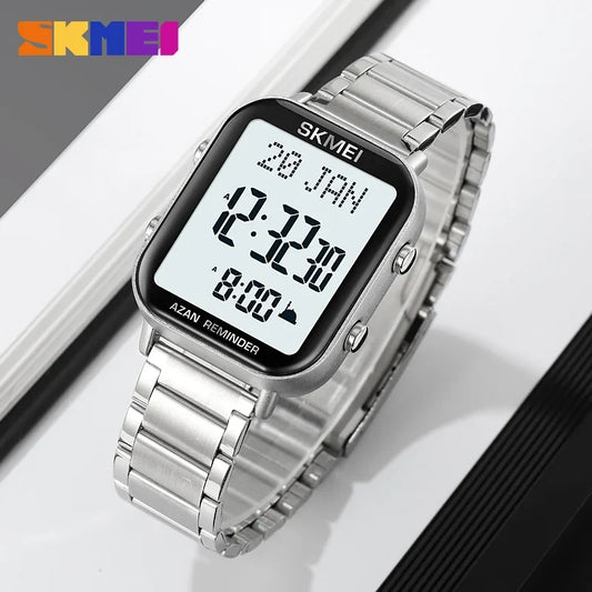 SKMEI 2135 Azan Digital Watches Prayer with Qibla Compass Adhan Alarm Hijri Islamic Wristwatches Clock Back Light Display Muslim