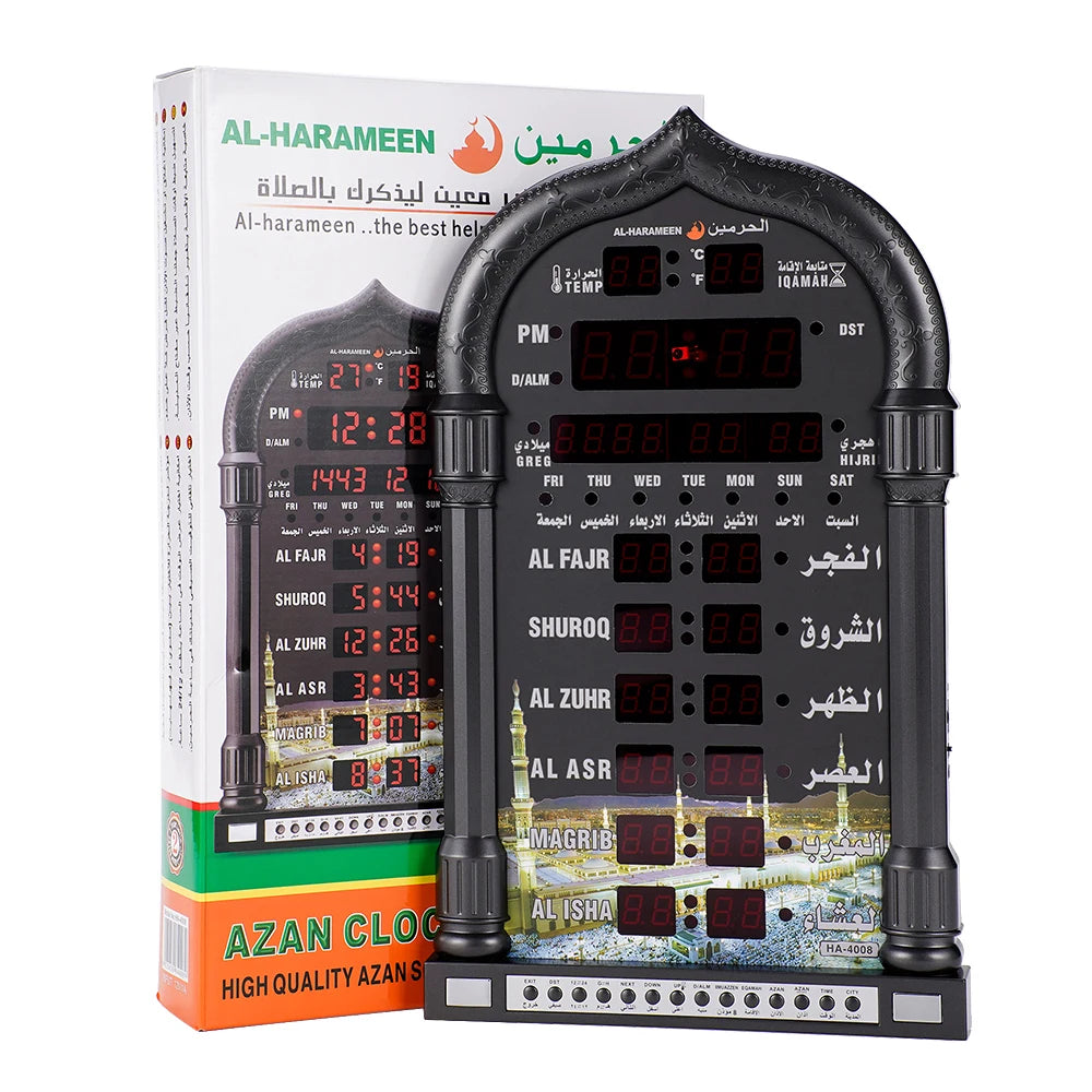 12V Azan Mosque Mosque Clock Calendar Muslim Prayer Wall Clock Alarm Islamic Mosque Azan Calendar Ramadan Home Decor Wall Clock