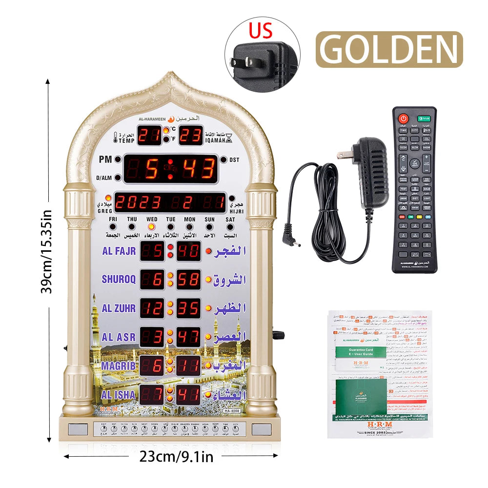 12V Azan Mosque Mosque Clock Calendar Muslim Prayer Wall Clock Alarm Islamic Mosque Azan Calendar Ramadan Home Decor Wall Clock