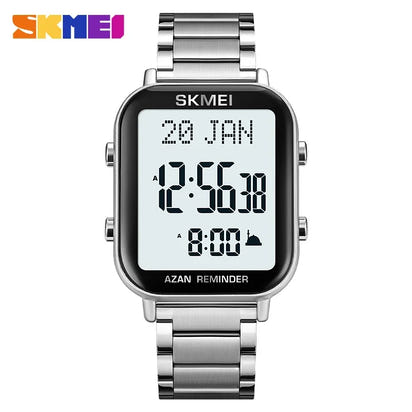 SKMEI 2135 Azan Digital Watches Prayer with Qibla Compass Adhan Alarm Hijri Islamic Wristwatches Clock Back Light Display Muslim