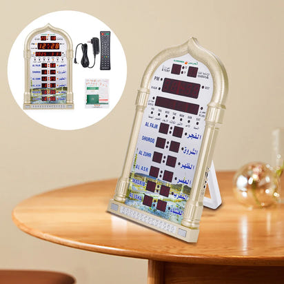 12V Azan Mosque Mosque Clock Calendar Muslim Prayer Wall Clock Alarm Islamic Mosque Azan Calendar Ramadan Home Decor Wall Clock