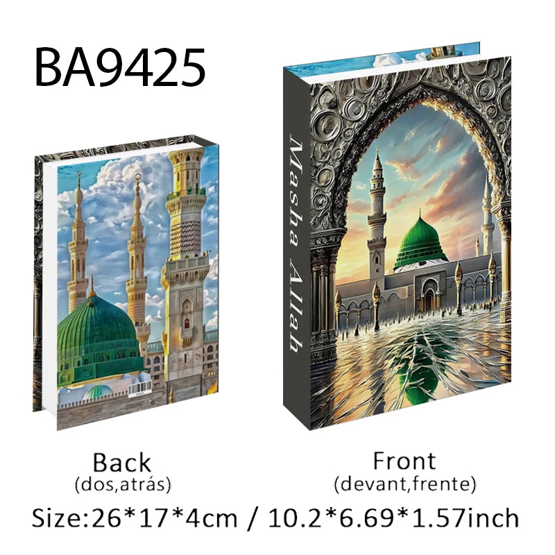 Islamic Luxury Fake Book Decorative Books Storage Box Coffee Table Interior Decoration Kaaba Mosque Muslims Bedroom Home Decor