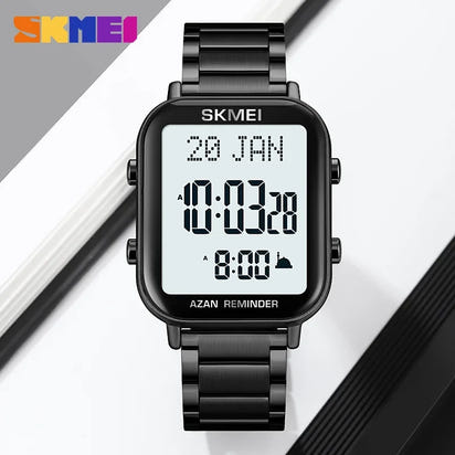 SKMEI 2135 Azan Digital Watches Prayer with Qibla Compass Adhan Alarm Hijri Islamic Wristwatches Clock Back Light Display Muslim