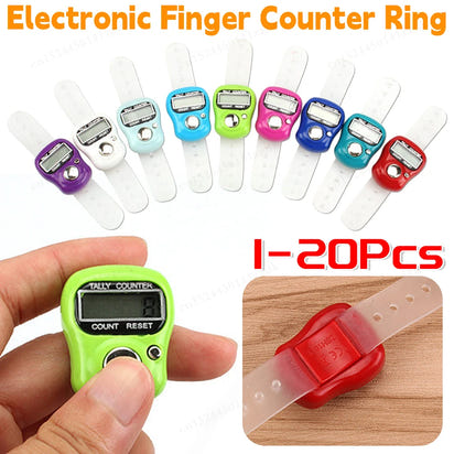 1-20pcs Finger Counter Ring 5 Digital LED Electronic Handheld Tally Counter Clicker Counter with  Islamic Tasbih Bead